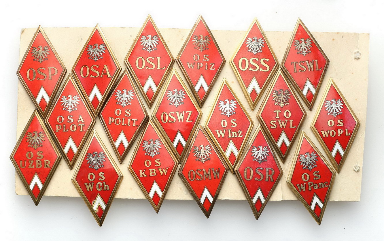 Odznaki Wojska Polskiego - Szkoła Oficerska, Mennica Państwowa, zestaw 18 sztuk